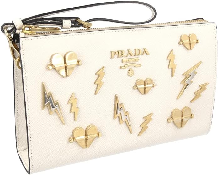 Prada Damen Weiss Saffiano Leder Abendtasche